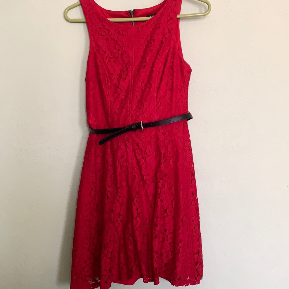 Red belted dress